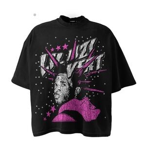 HypeDept Lil Uzi Vert Pink Tape Graphic Black Tee Pop Art Design Boxy Size L